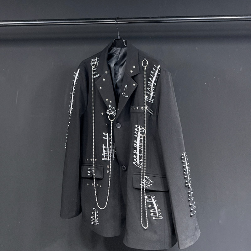 PFHQ Solid Color Long Sleeve Metal Chain Causal Blazers For Men Single Breasted Men's Rivet Coat 2023 Summer New Tide 21F4067