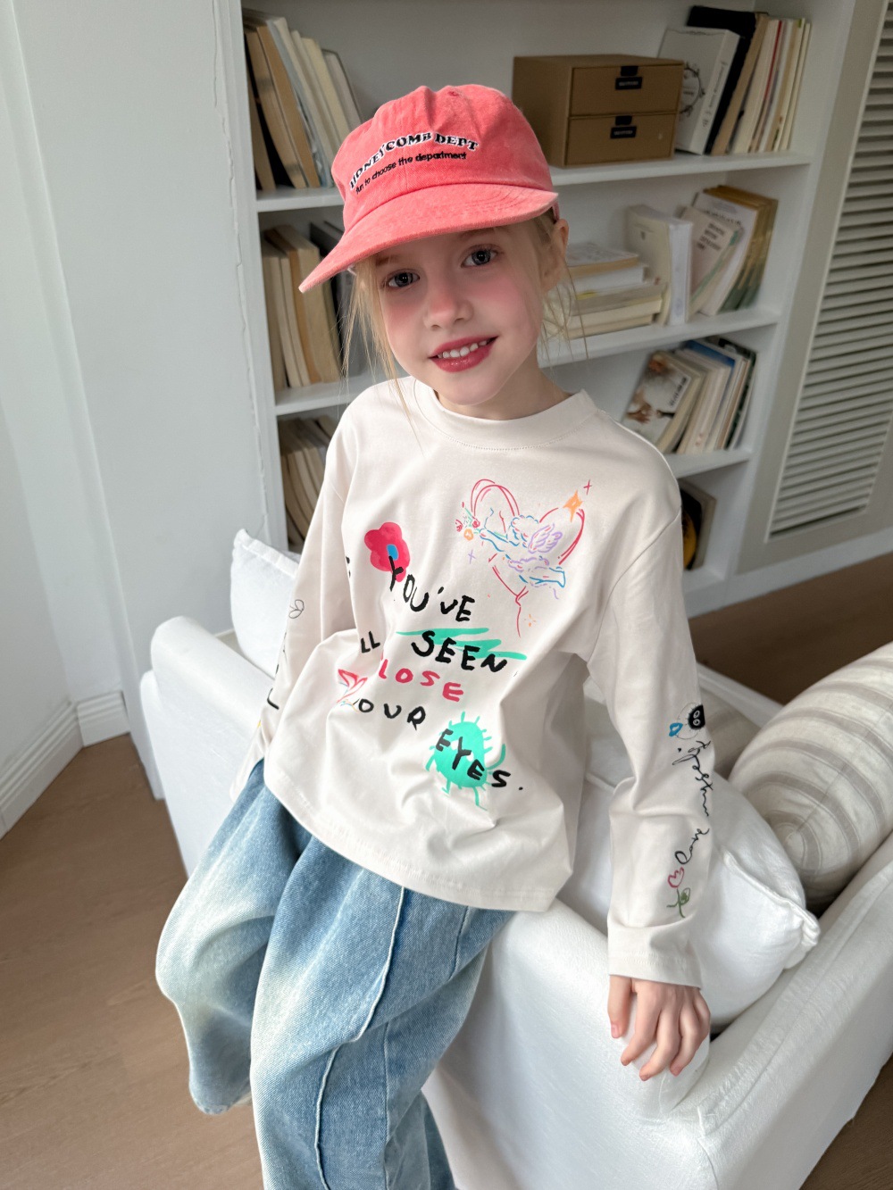 T-shirts 2025 spring girls love heart letter printed T-shirt INS girls cotton long sleeve tee children casual loose tops S2863Y25011914AD