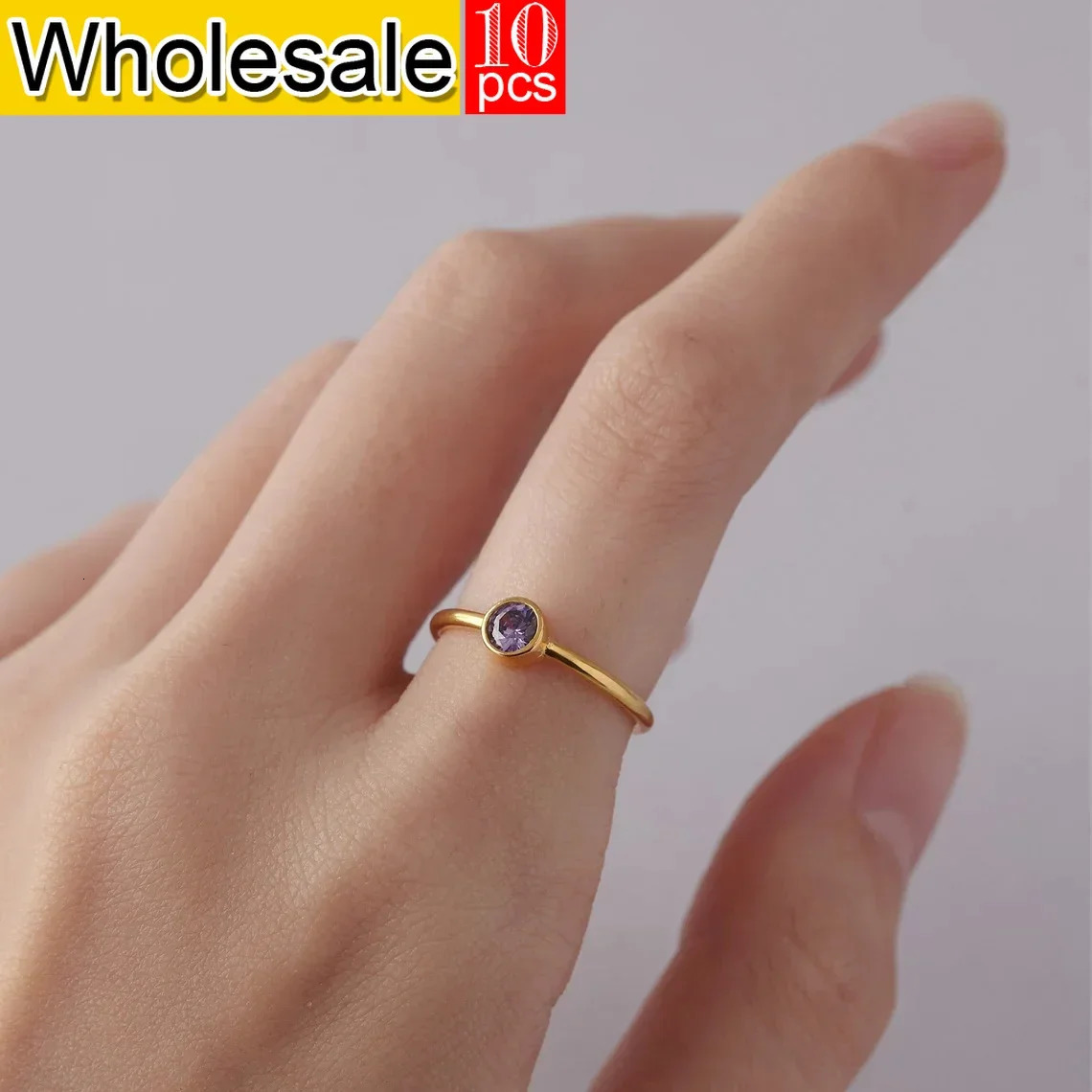 10 piece Stainless Steel Birthday Stone Ring Suitable for Women Simple and Fashionable Wholesale of Holiday Party Gifts for Women 250102