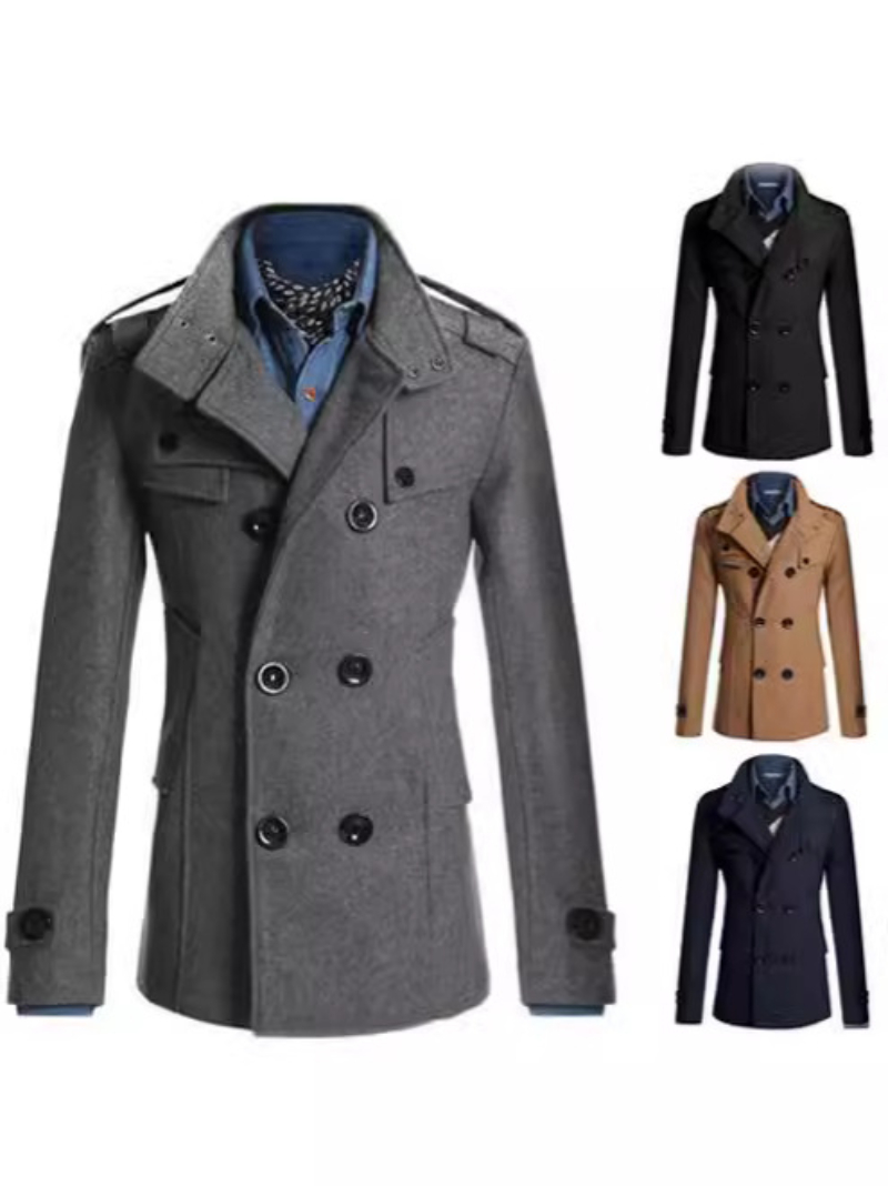 Wholesale- New Arrivals Men Casual Stand Collar Chinese Tunic Suit Blazer Jackets Single Breasted Denim Slim Jacket and Coat Free shipping