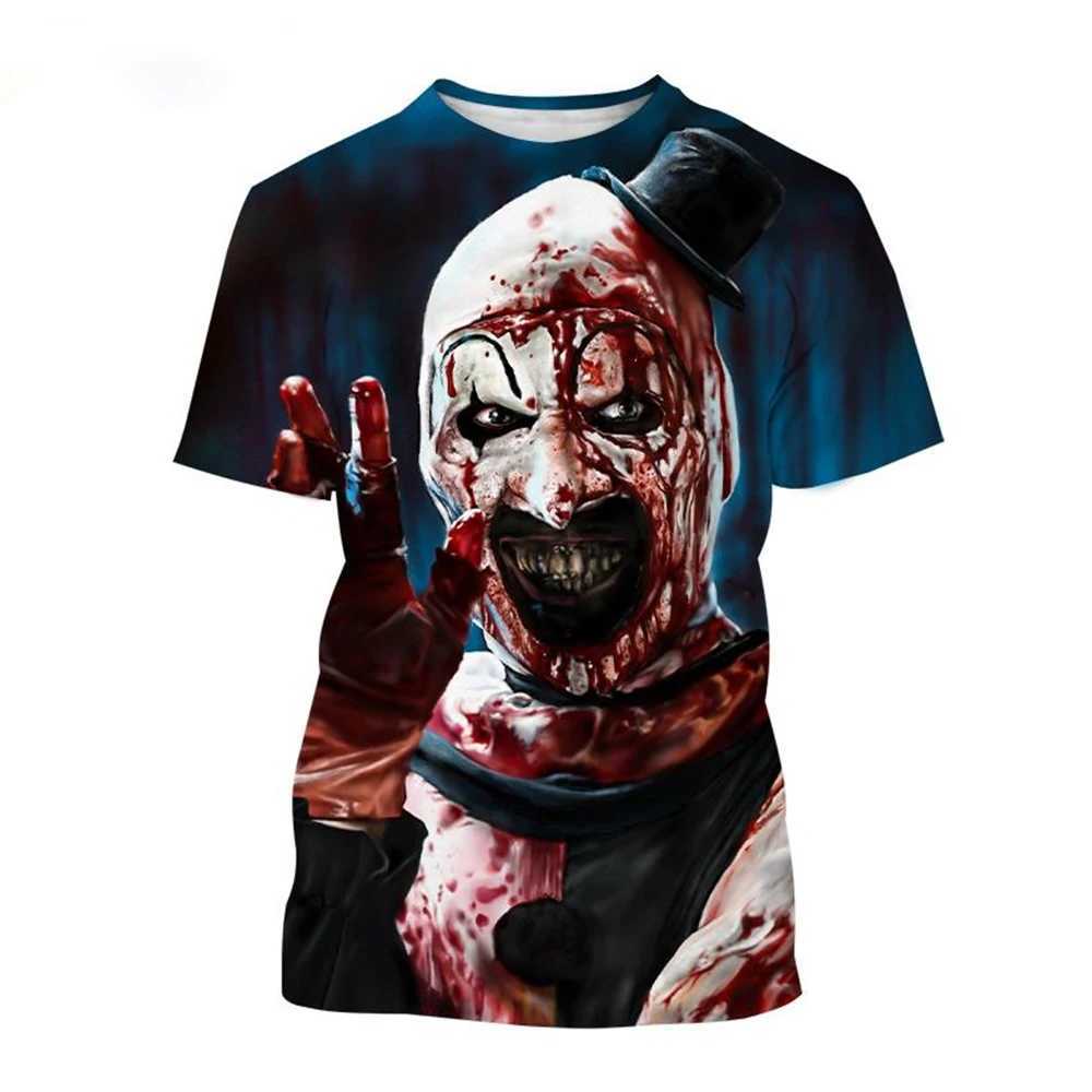 Summer hot selling fashion horror 3D printing horror clown creative personality casual T-shirtXJ240102