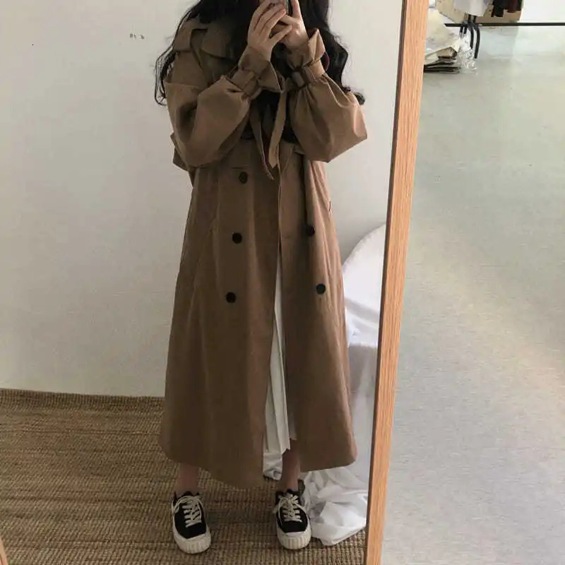 Black Trench Women Vintage Preppy Style Double Breasted Cool Notched Loose Students Korean BF High Street Stylish Long Coats Ins 241224