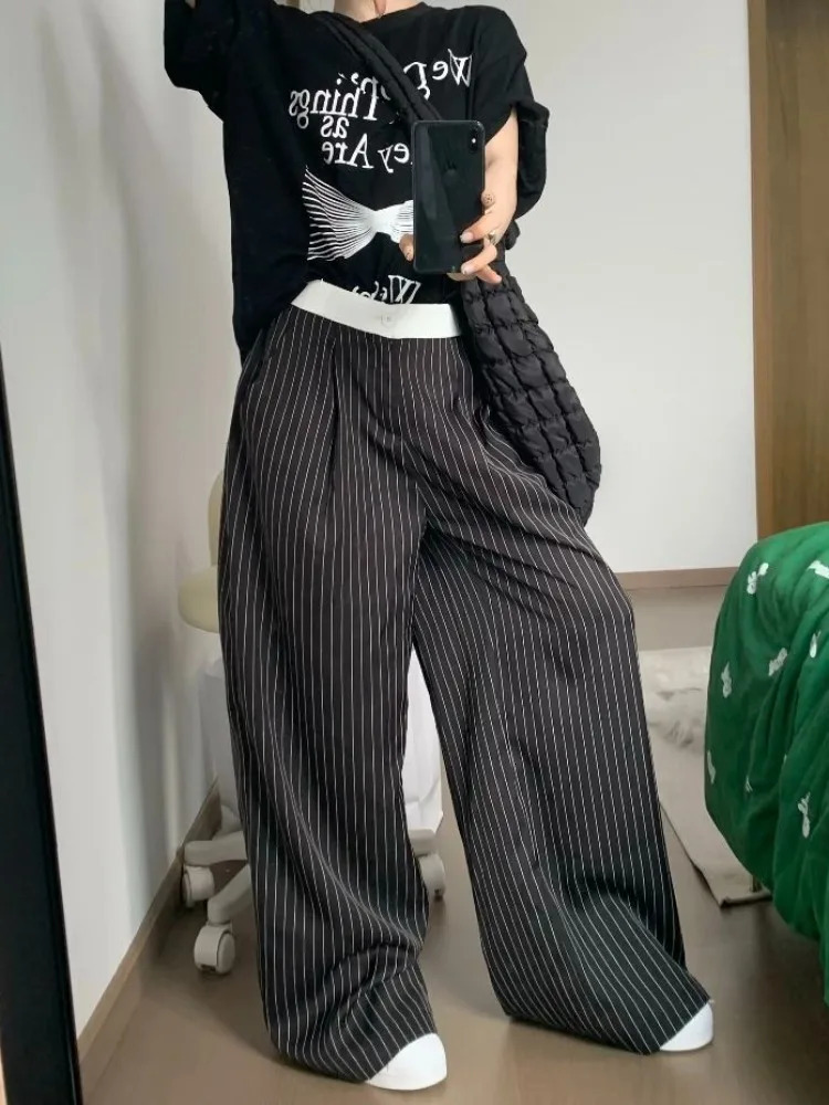 HOUZHOU Black Stripe Set Womens Bag Y2K Retro Korean Trouser Oversized Harajuku Fashion Office Womens Muffin 250102