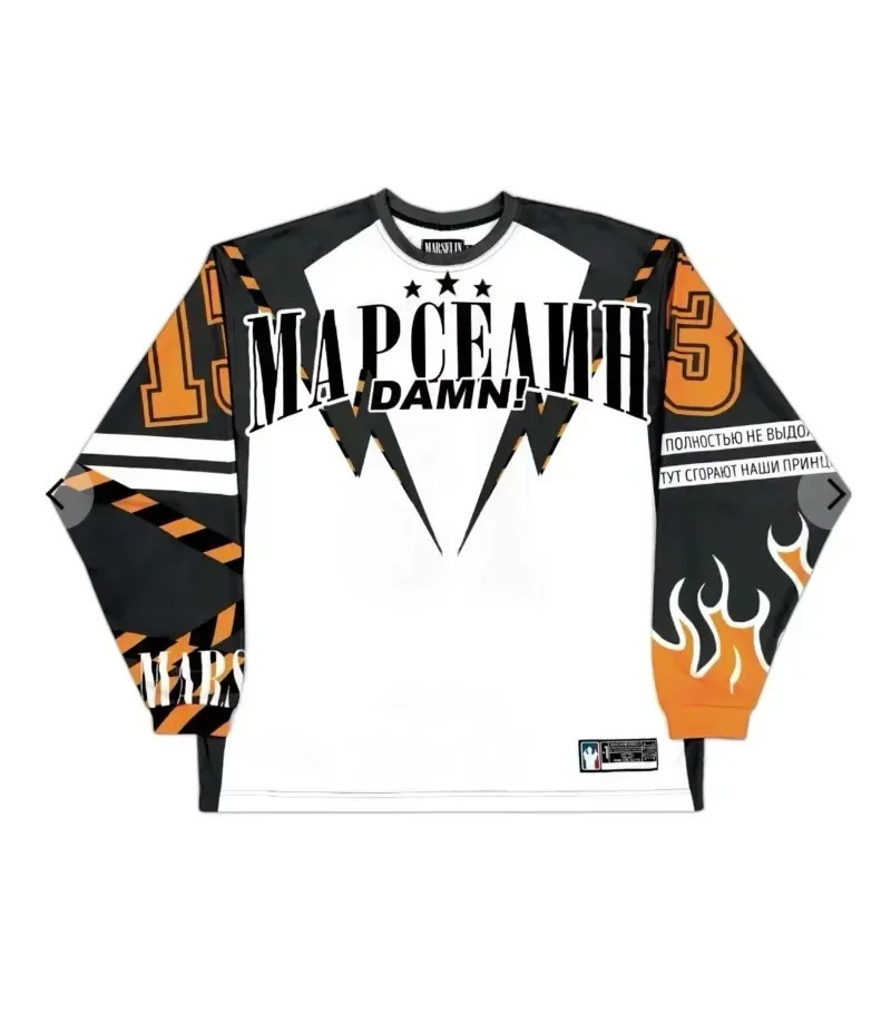 Russian Y2K sports shirt mens Harajuku hip-hop letter oversized TShirt breathable staff collar cotton long sleeved top 250102