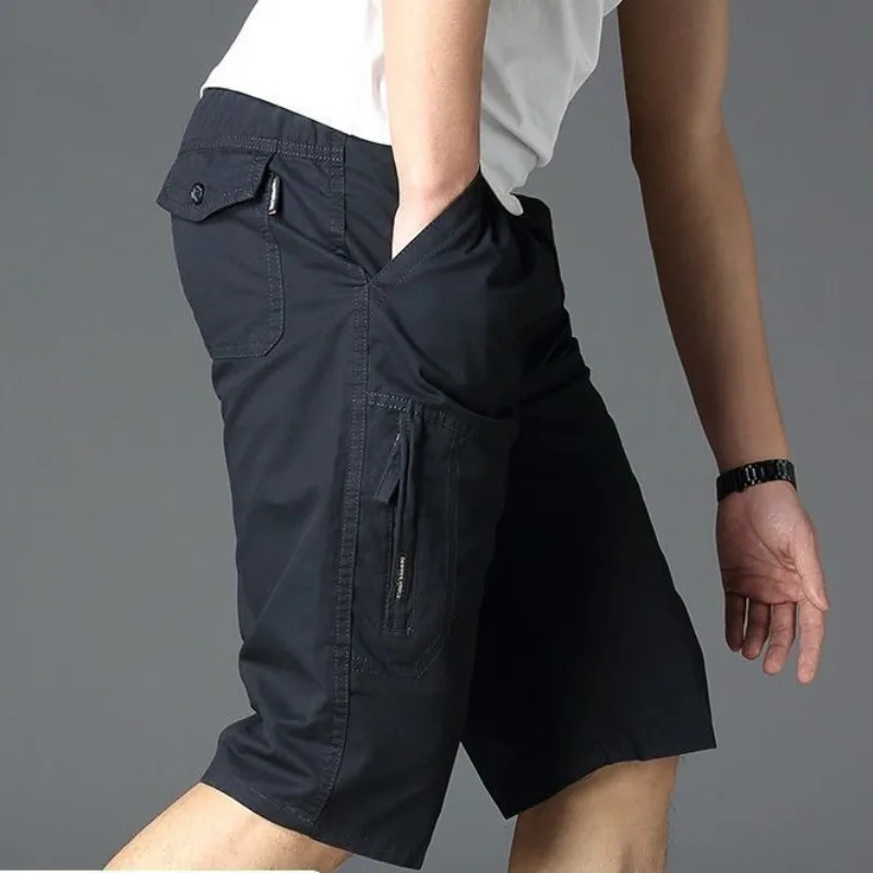 Vintage Large Pocket Work Shorts Summer Male Loose Straight Breeches Harajuku Fashion Y2k Clothes Mens Casual Pants 250103
