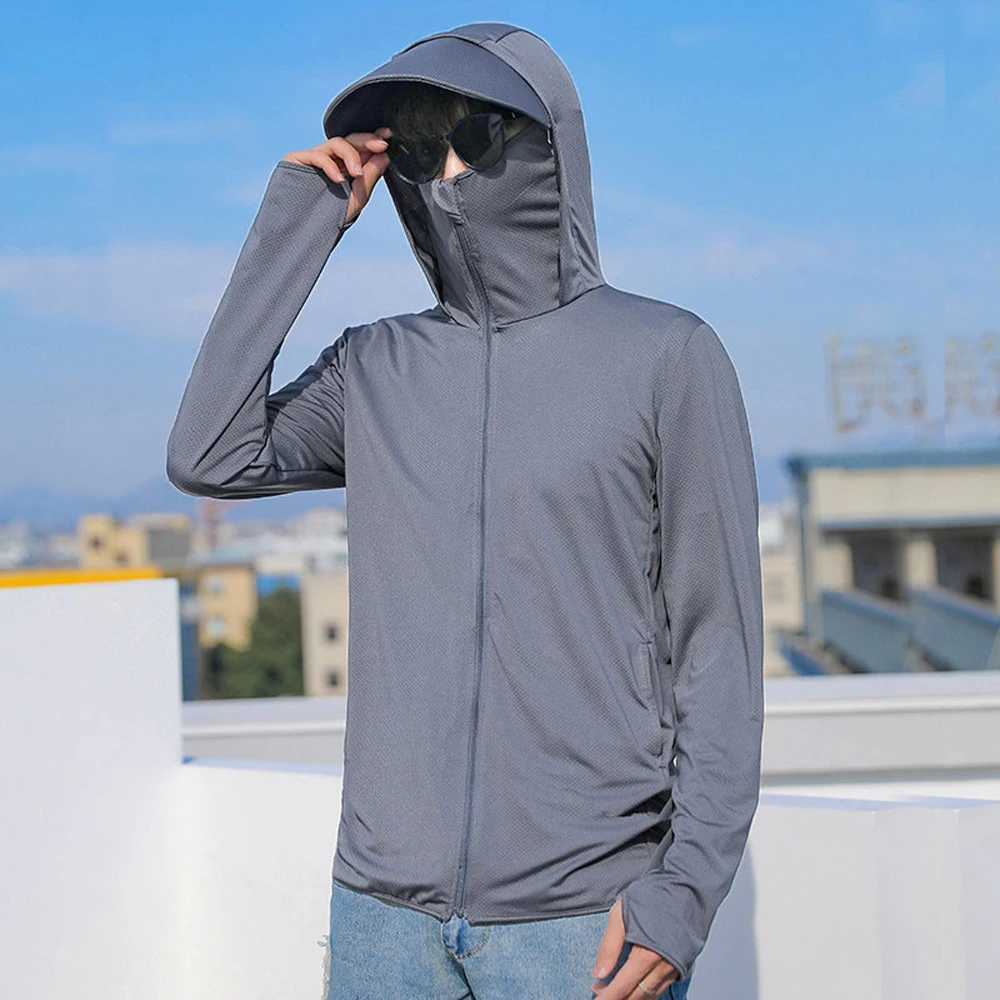 Summer Mens UPF 50+Sunscreen Clothing Fashion Solid Color UV Sunscreen Jacket Outdoor Fishing Hoodie M-3XL W250103