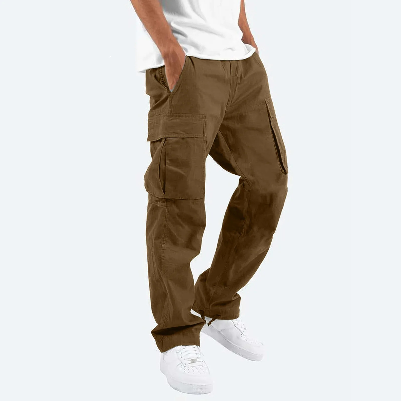 Fall Men Trousers Casual Slim Fit Leggings Bottom Solid Color Pocket Baggy Cargo Pants Hundred Matching Style For Man 250102