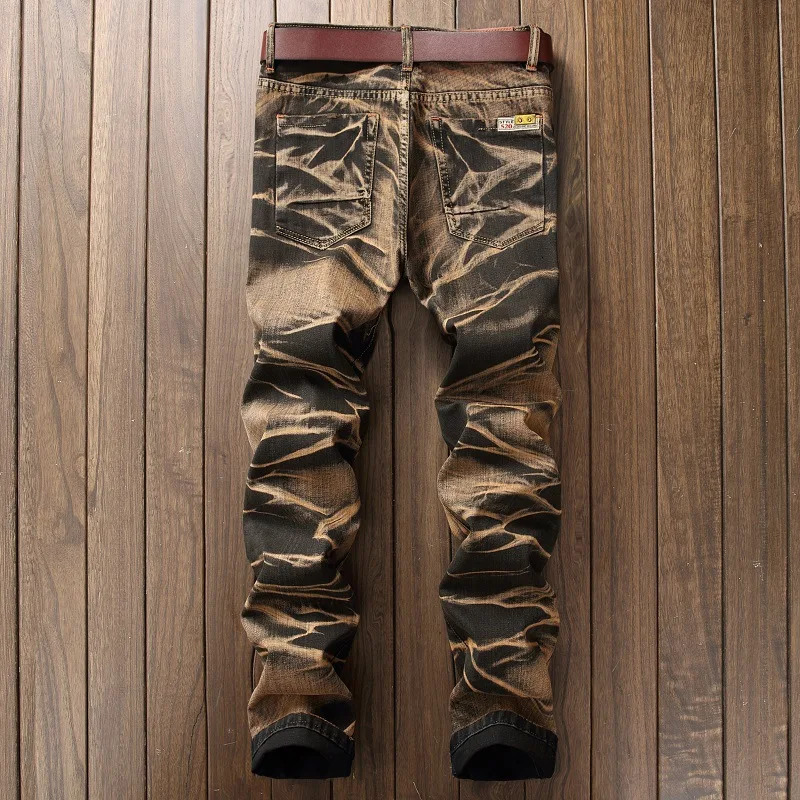 Mens Fashion Jeans Streetwear Trendy Retro Trouser Men Paint Different Color Straight Cut Tie Dye Biker Denim Vintage Pant Male 241230