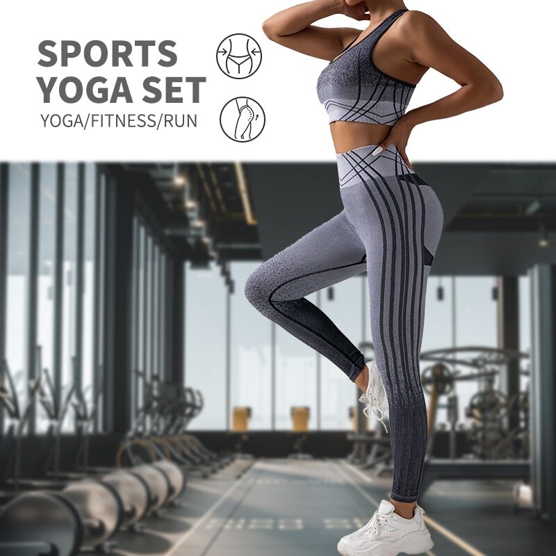 New Women's Seamless Yoga Suit 2-Piece Bra+Long Pants Waist Fiess High Elastic Sports Tank Top