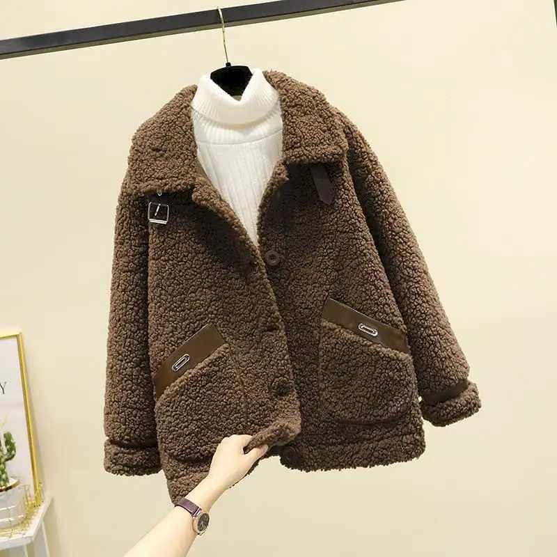 Fashion cashmere coat casual jacket womens new autumn and winter Korean style short sleeved polar wool coat womens jacket M250103