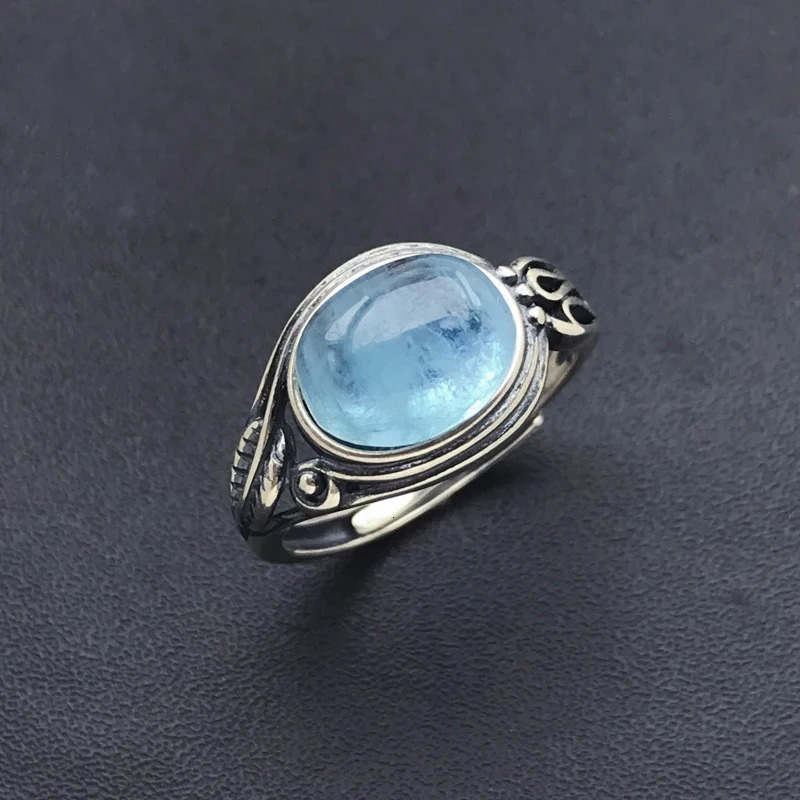 Natural aquamarine ring 925 sterling silver oval 8 * 10mm womens jewelry birthday Christmas gift 250102