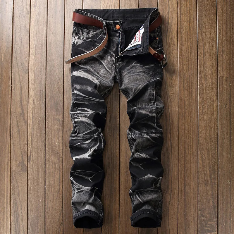 Mens Fashion Jeans Streetwear Trendy Retro Trouser Men Paint Different Color Straight Cut Tie Dye Biker Denim Vintage Pant Male 241230