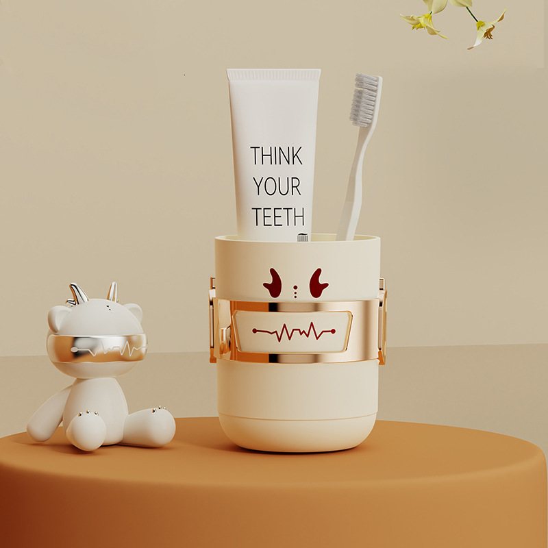 Domilodon Cream Toothbrush Cup - Stylish Couple's Bathroom Accessory