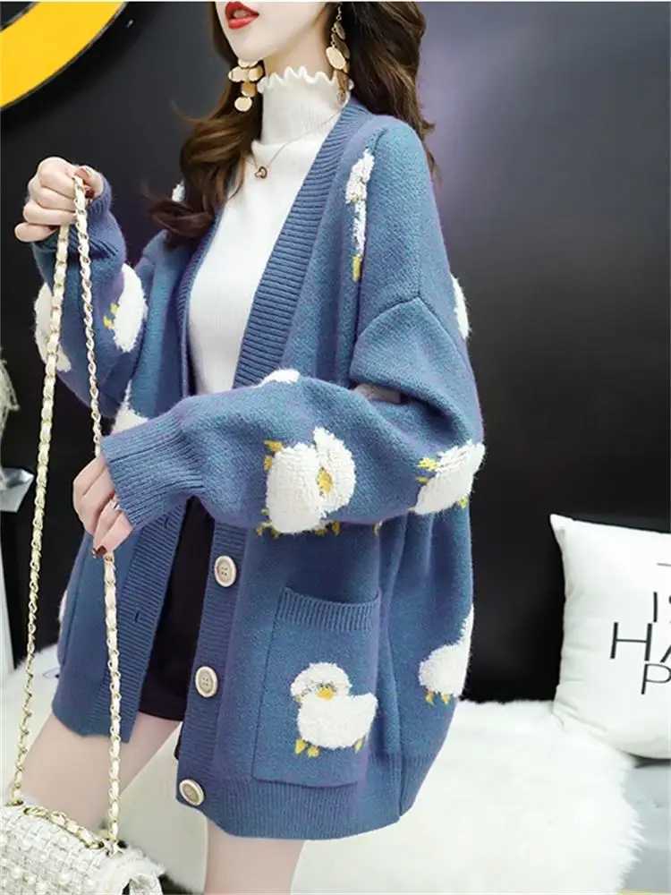 H. SA womens sweater cardigan wool sweater V-neck wool cardigan warm cardigan wool sweater Korean fashion suede leather strapless long jacket M250102