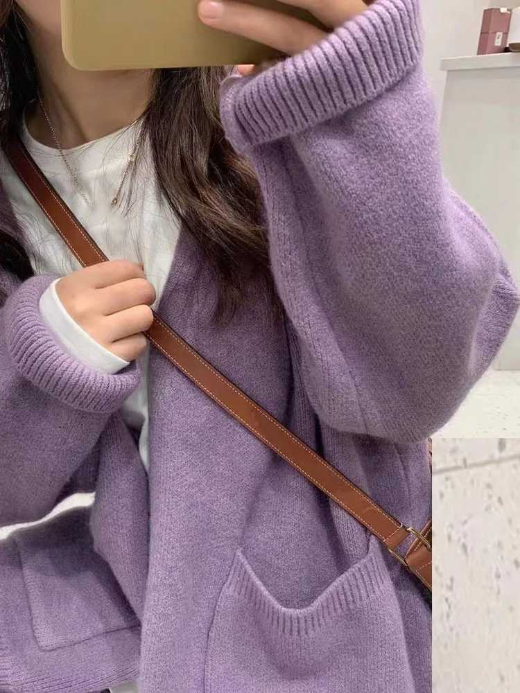 OHRYIE Autumn/Winter New Knitted Womens Loose Casual V-neck Knitted Sweater Coat Womens Solid Cardigan M250102