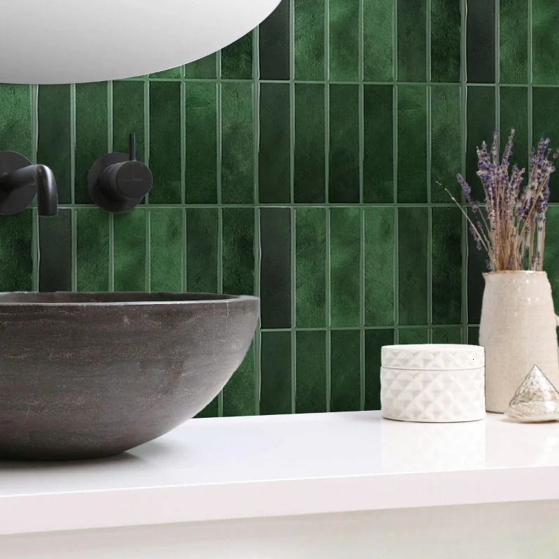 128 Sheets 3D Wall Sticker Selfadhesive Green Mosaic Peel Stick Panel Backsplash for Kitchen Waterproof Tile Stickers 250102