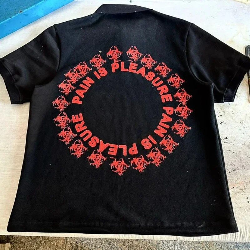 Y2K Punk Goth Style Fashion Personality Unique Polo Shirt Street Hip Hop Harajuku Men Short Sleeved Graffiti Summer Dress 250103