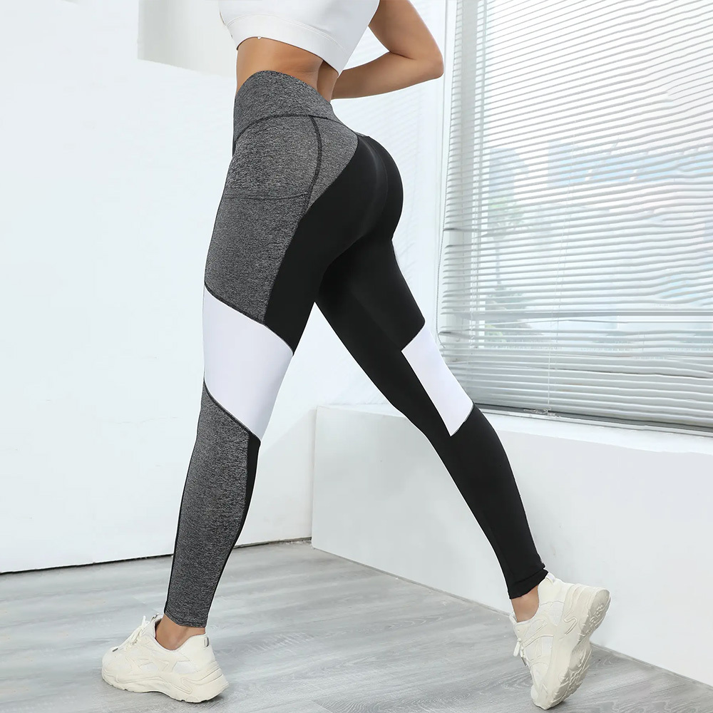 2025 Colorblocked High Waist Yoga Pants With Pockets Tummy Control Workout Leggings For Women