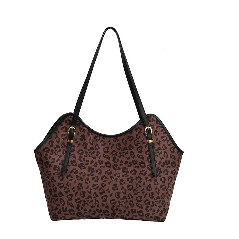 PU Stitching Womens Tote Bag Leopard Pattern Zipper Fashion Shoulder Bag Large Capacity Simple Handbag 250102