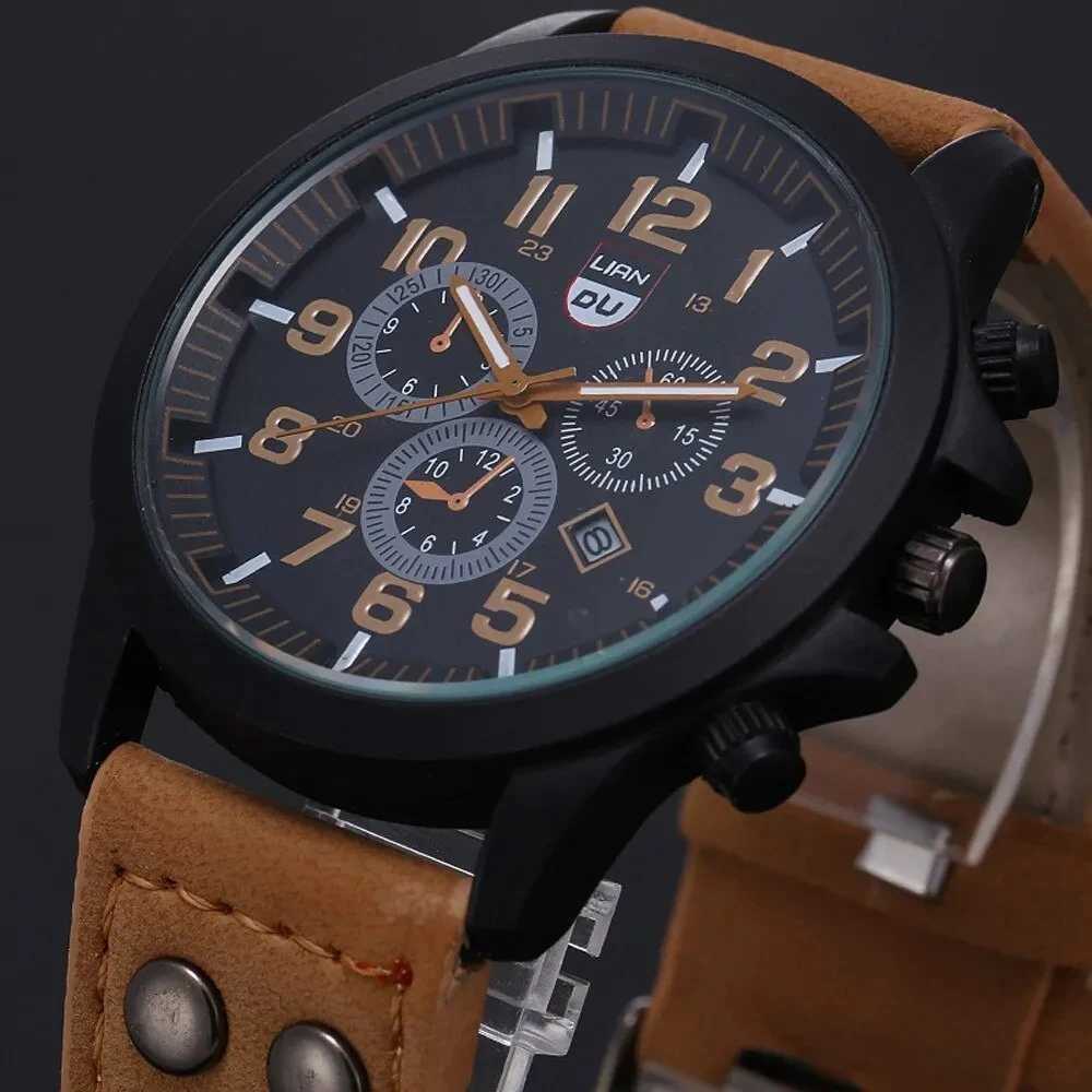 Luxury brand mens leather sports mens military quartz watch mens watch Relogio Masculino Reloj Hombre W250104