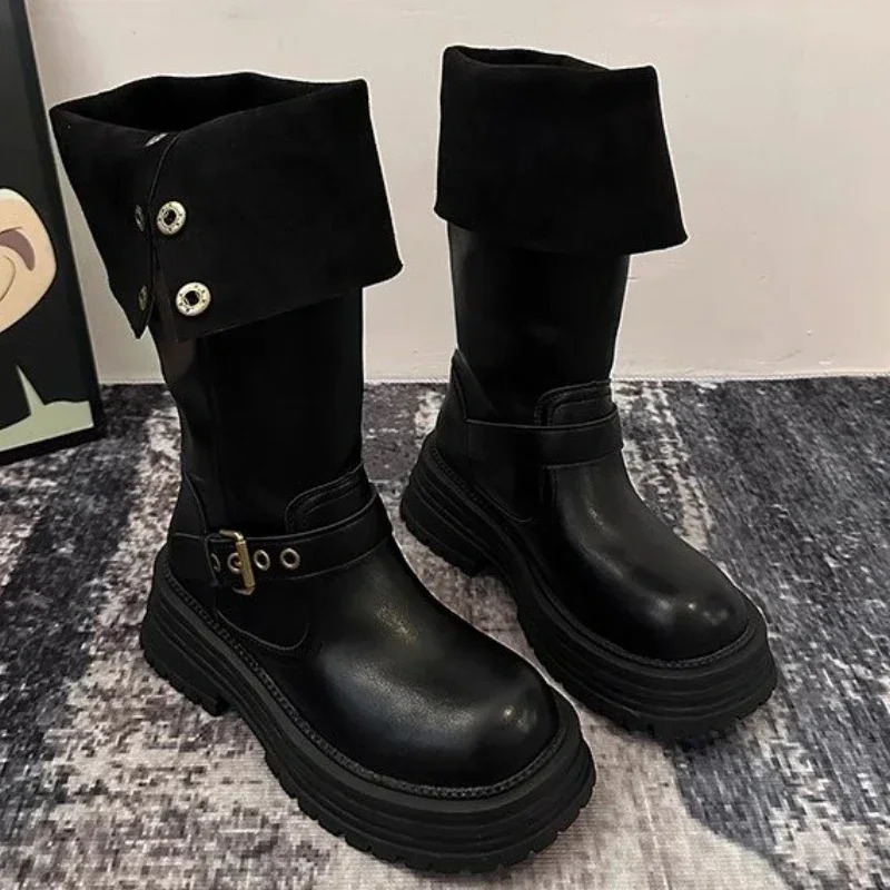 2024 Vintage Winter Women Western Cowgirl Boots Fashion Slip on Modern Long Booties Ladies Elegant Thick Heels Botas Mujer 35-40 250103