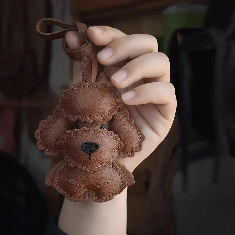 Creative Teddy Dog Keychain Bag Pendant Handmade Genuine Leather Original Car Key Bag Hanging Decoration Female Men Gifts250103