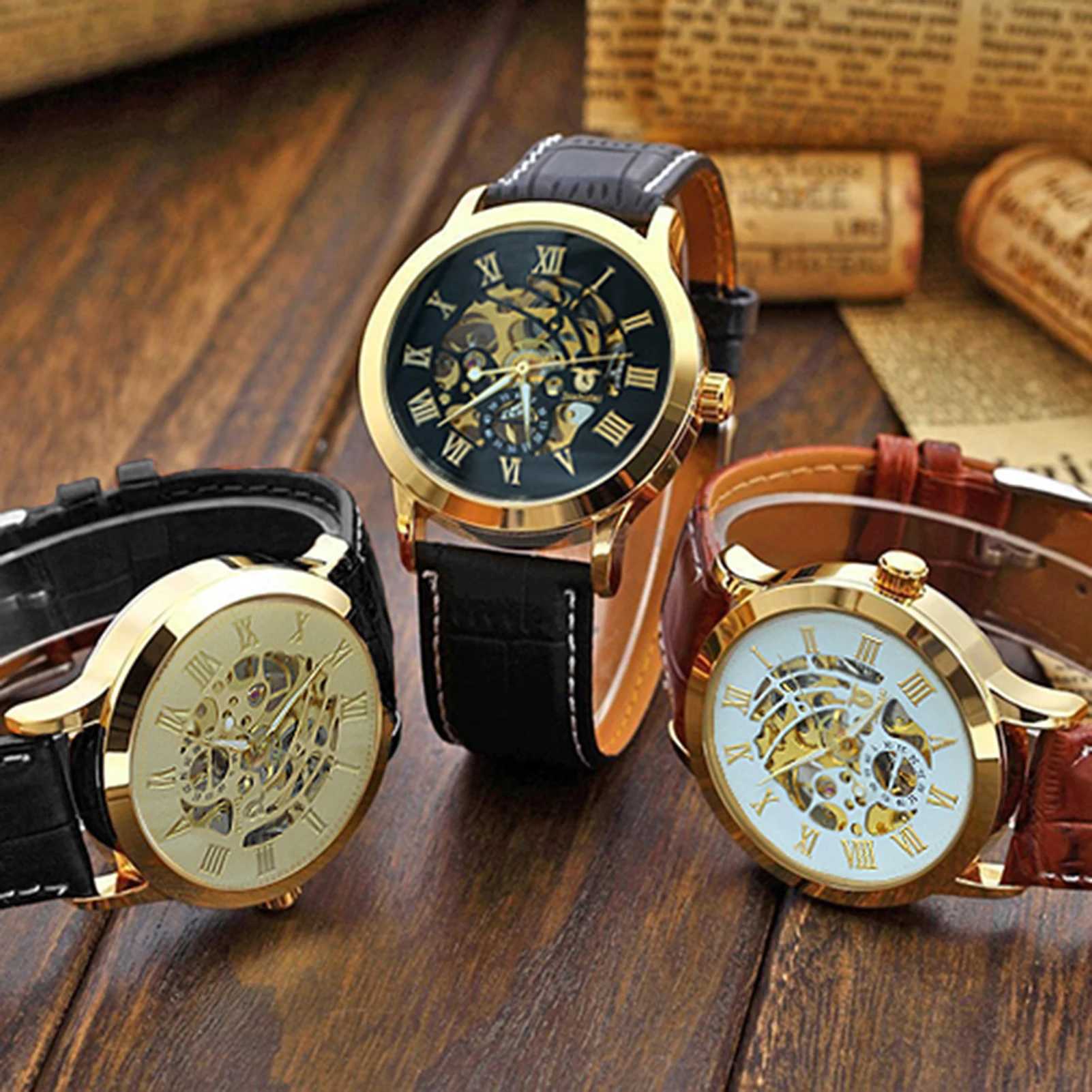 Mens luxury skeleton Roman numerals hollow dial stainless steel strap mechanical mens gift mens Bussin watch W250104