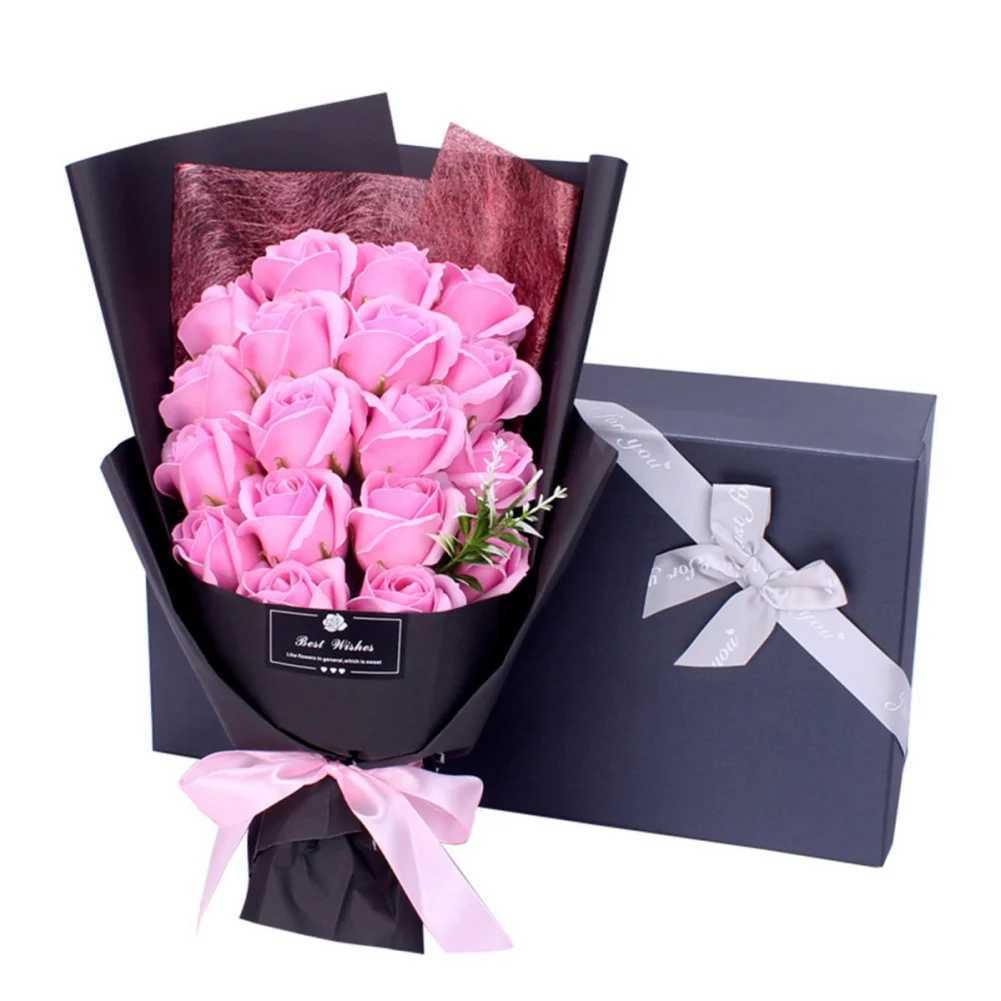 18 pieces ortificial soap wer rose bouquet box for girlfriend mother Christmas Valentines Day birthday wedding gift W250104