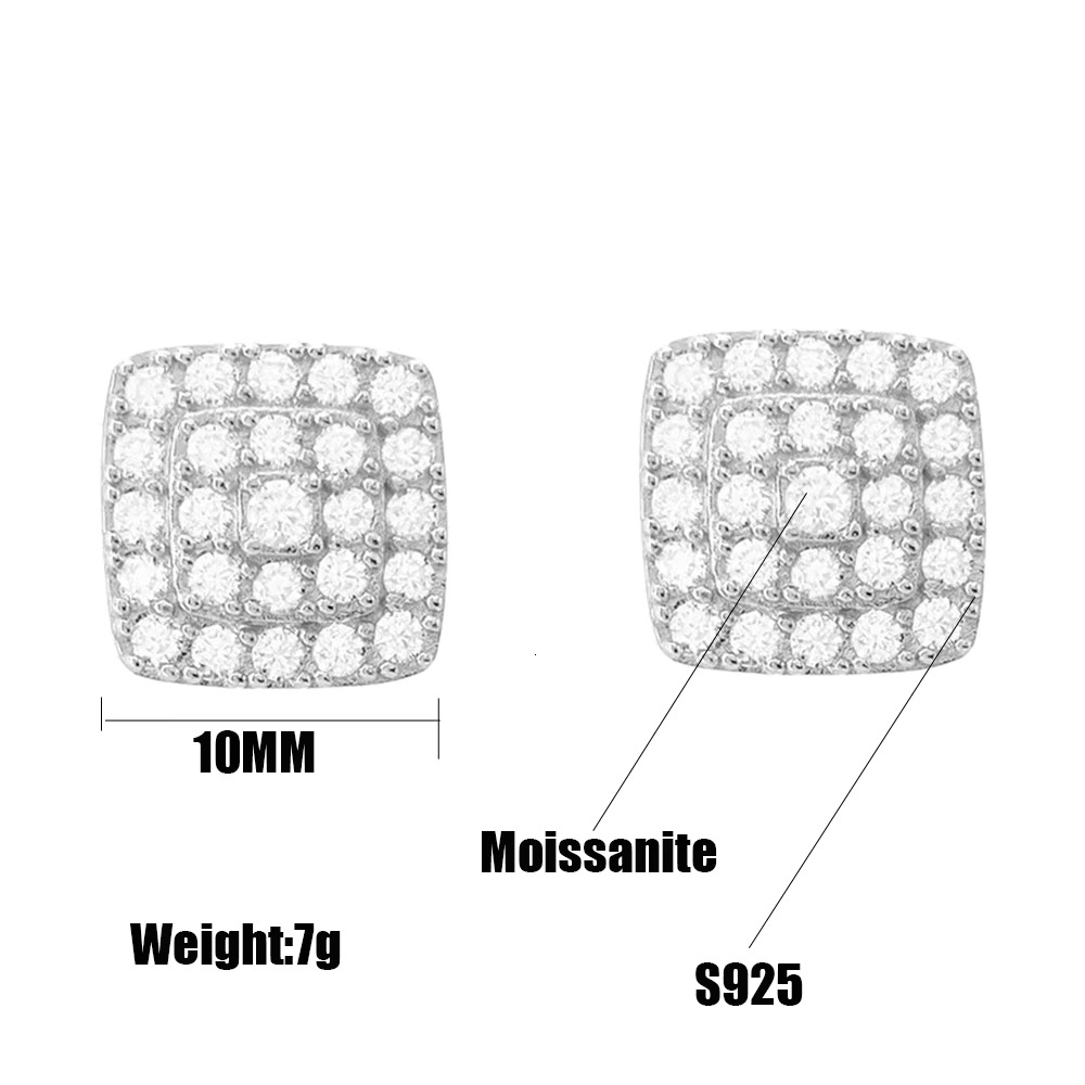 Icedminer Ear Studs For Men Hip Hop Jewelry Pass Dias Tester Moissanite s Sier Square Earrings Women