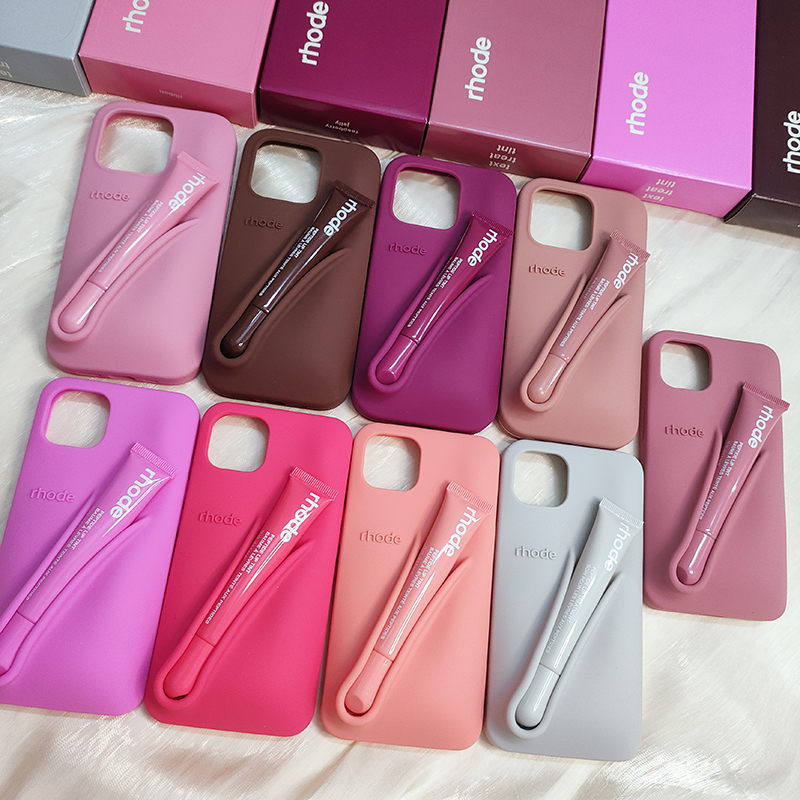 rhode phone case Lipstick Portable Case Design Lip Gloss Lipstick Lip Balm 3D Make-Up Silicone Phone Case for iPhone 16 15 14 13 12 Pro Max Holder Cover Silicone Soft