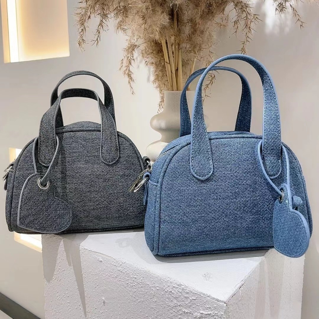 Boston Handbag Women's Small Size 2024 New Spring Trendy Niche Denim Blue Design Feeling Winter Crossbody Bag