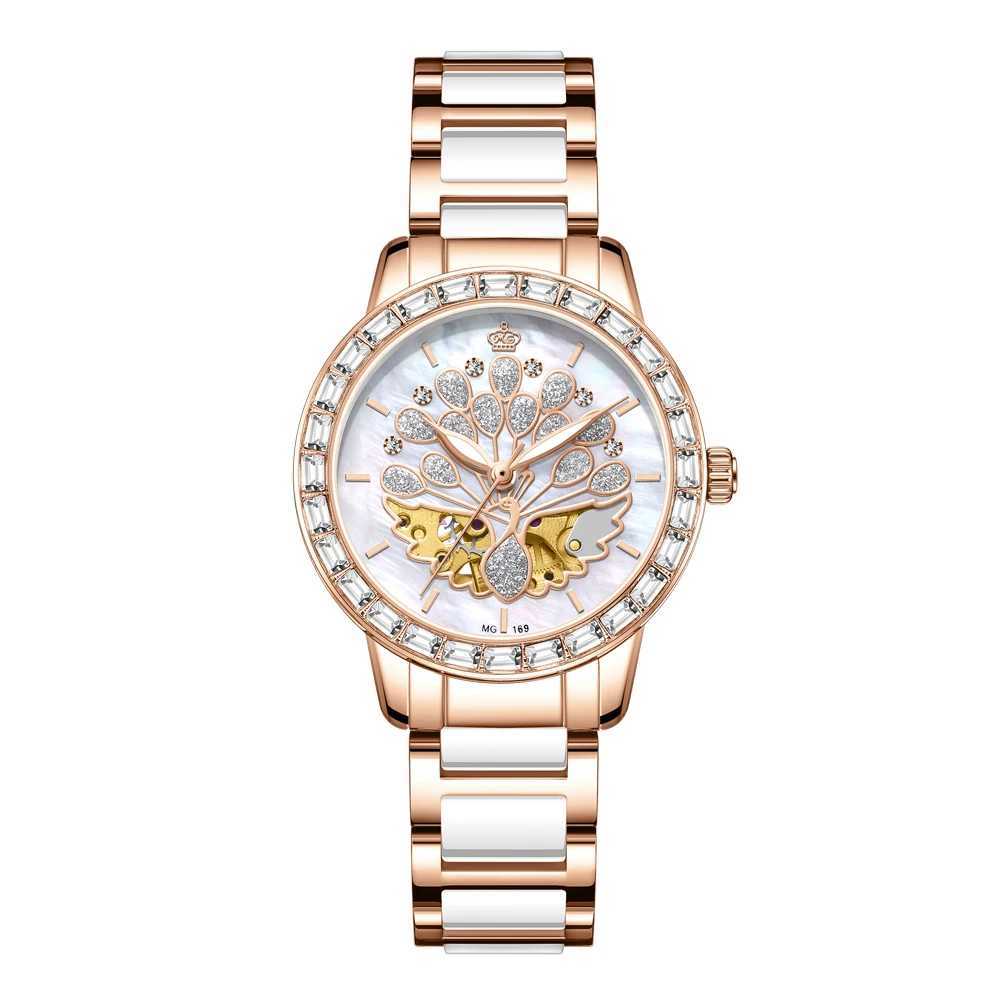 Luxury Mechanical Female Orkina Designer Skeleton Elegant Ceramic Str Waterproof Female Wrist Female Dr W250104
