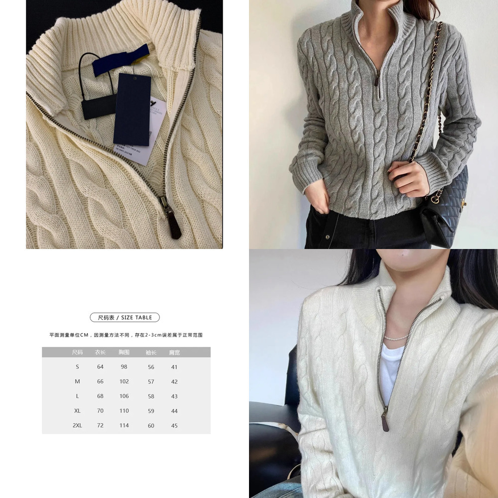 Classic RL Ralphlys Laurent Pony Embroidery Polo Hoodie Stand Collar Fried Dough Twists Knitted Luxury Zipper Sweater Tech Fleece Bears Sweater Women 9Db