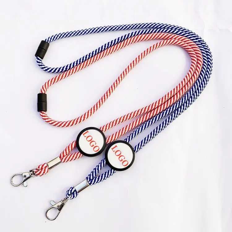 Factory Custom Epoxy Logo Badge Round Rope Neck Lanyard Adjustable Polyester Cord Strap