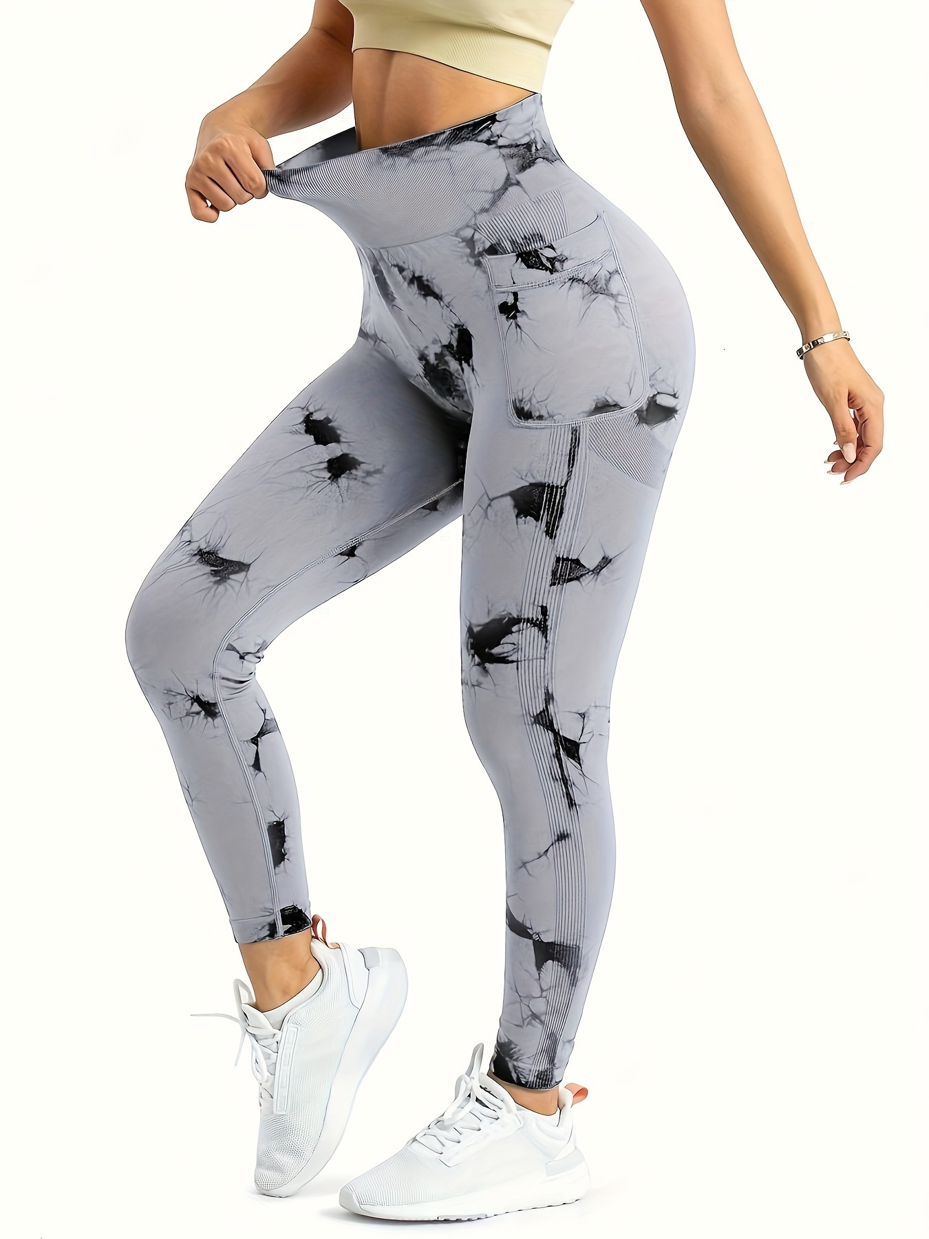 Tie Dye Seamless High Waisted Workout Leggings For Women Scrunch Butt Lifting Yoga Gym Athletic Pants With Pockets