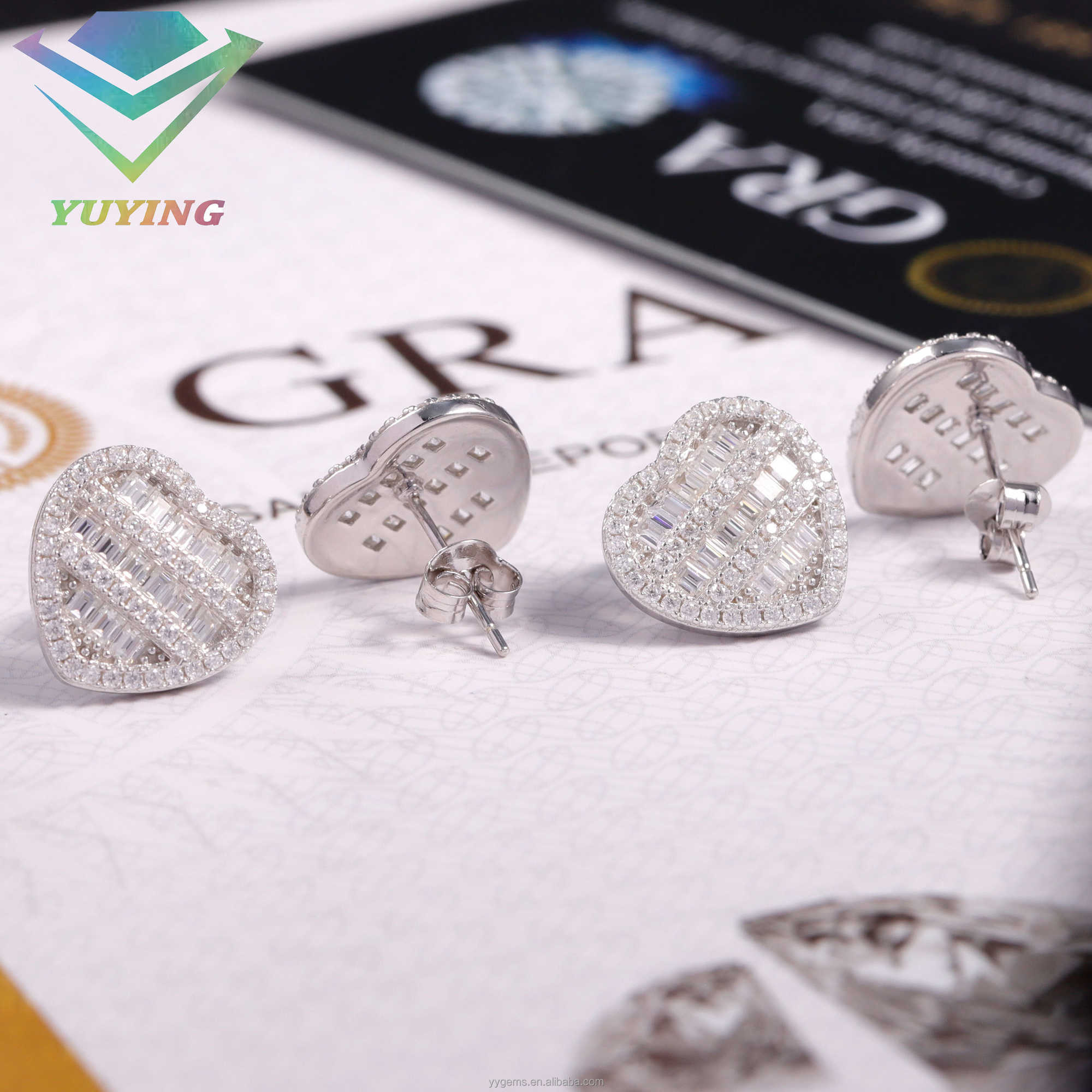 New Arrival Men Women Jewelry 925 Sterling Silver VVS Moissanite Diamond Heart Shape Earring Studs for Hip Hop Life