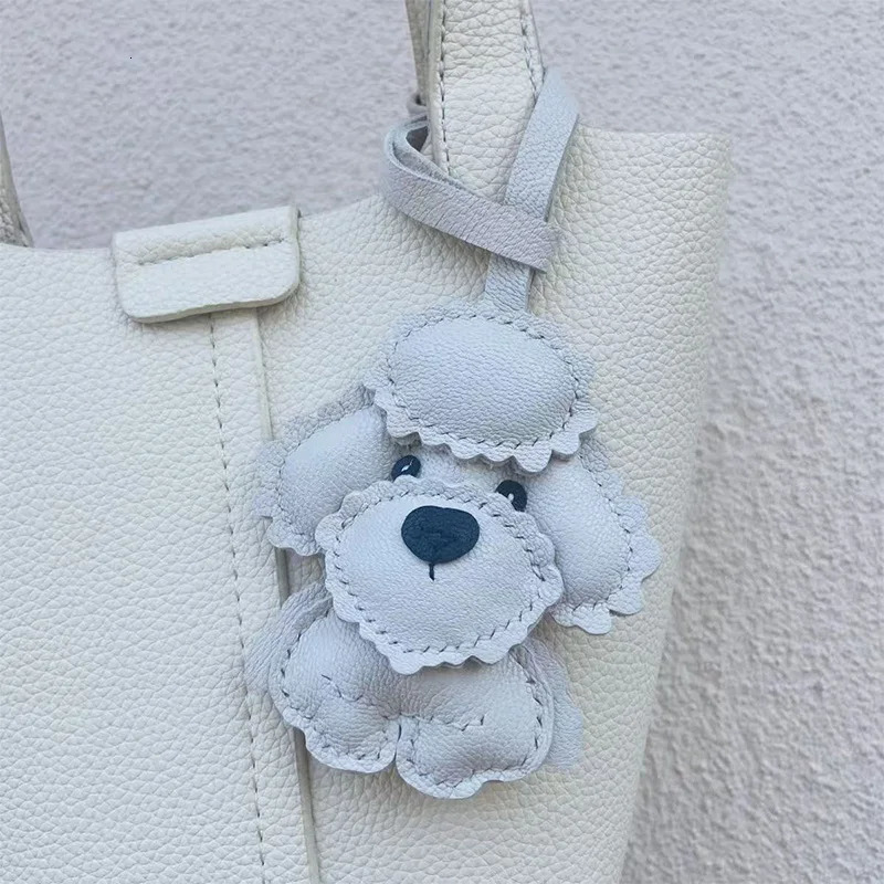 Creative Teddy Dog Keychain Bag Pendant Handmade Genuine Leather Original Car Key Bag Hanging Decoration Female Men Gifts250103