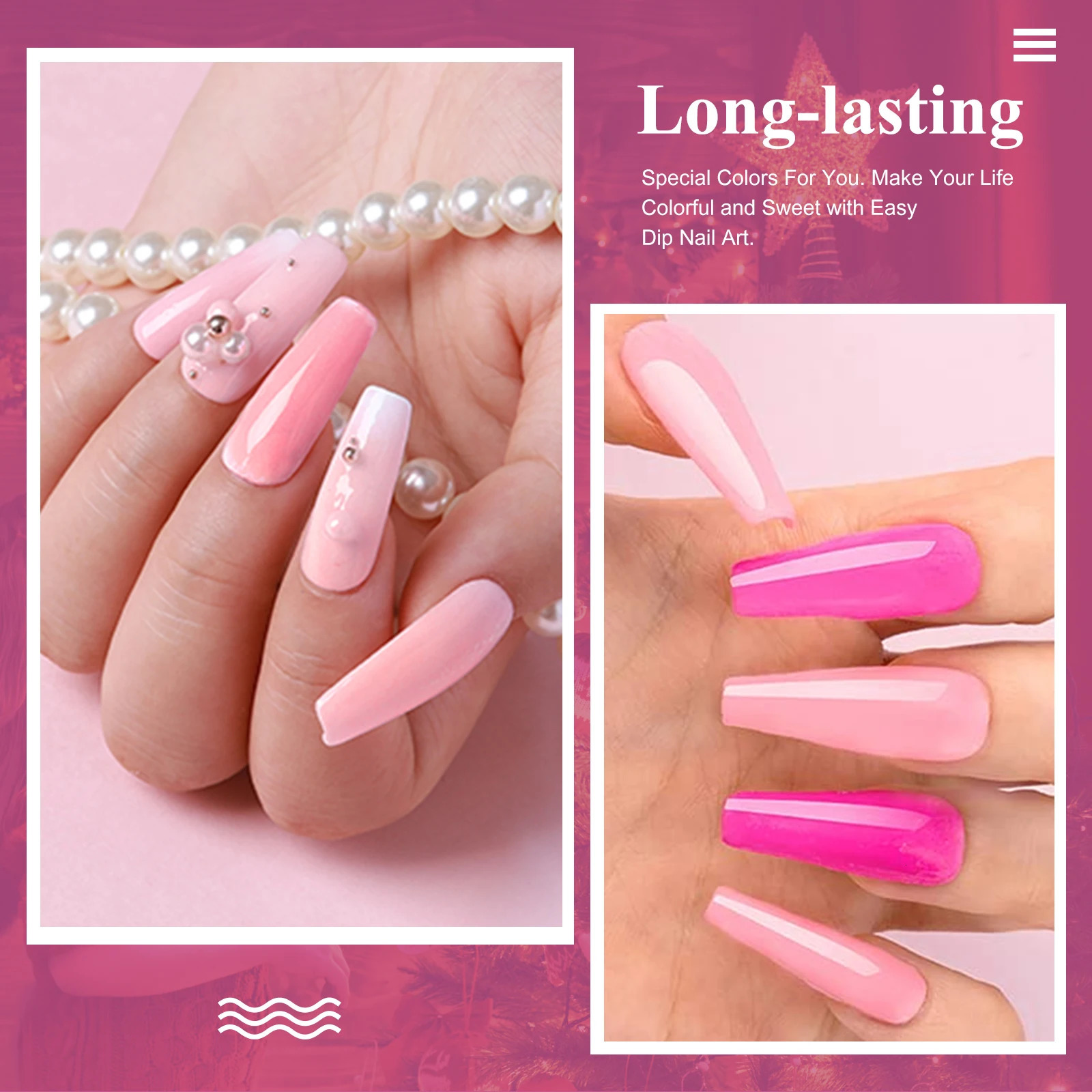 6 boxset Valentines Day Pink Very Fine Dip Powder Series Nail Kit Dipping Set as Gel Naill Polish Effect 241230