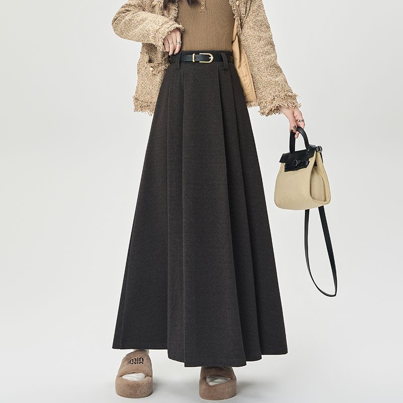 V66702 Suit skirt women 2024 autumn and winter high waist medium long style hip-covering slim pleated large swing skirt