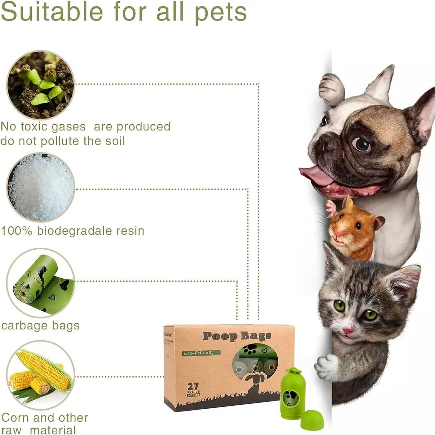 Biodegradable environmentally friendly dog poop bags leak-proof durable and portable pet waste bag filling rolls for both indooXJ250104