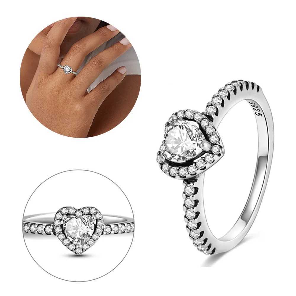 925 Sterling Silver Ring Elevated Red Heart With Colorful Crystal Rings For Women Valentines Gift DIY JewelryXJ250104