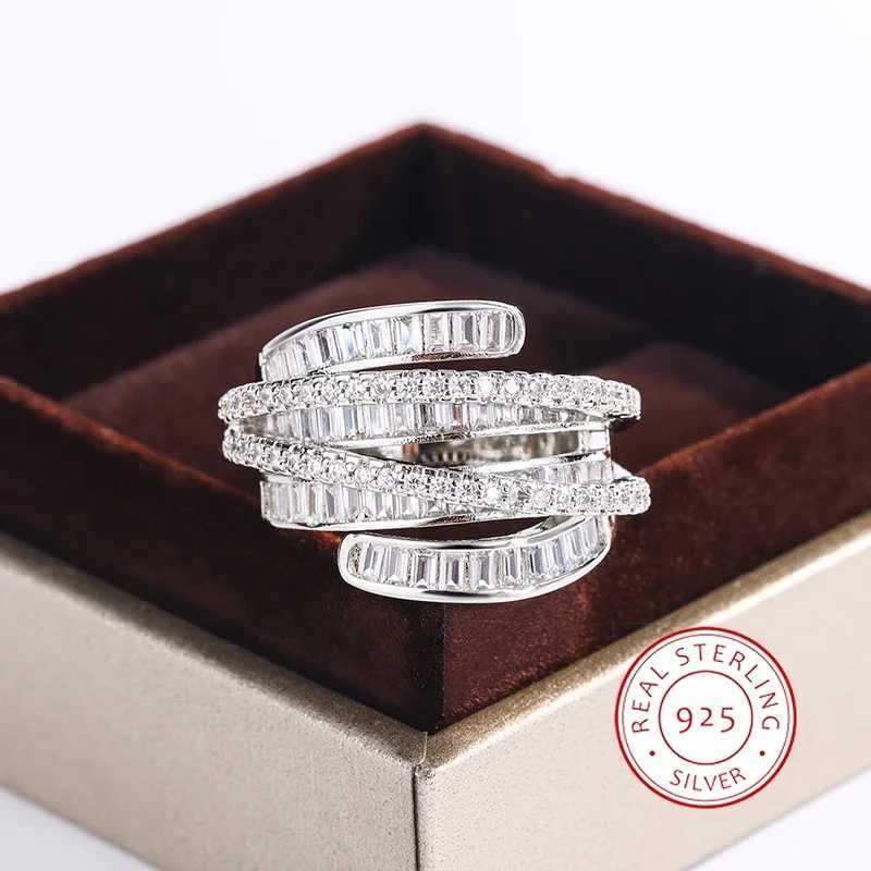 High Quality Interwoven Geometric White Zircon Ring 925 Silver for Ladies Wedding Party Engagement Jewelry GiftXJ250104