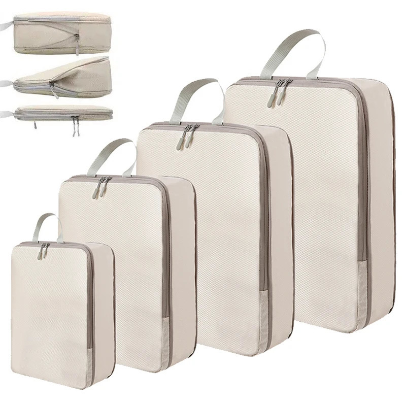Set4Pcs Portable Travel Compression Packing Cubes Bag Waterproof Organizer Bags Suitcase Clothes Organizers Handbag 241226