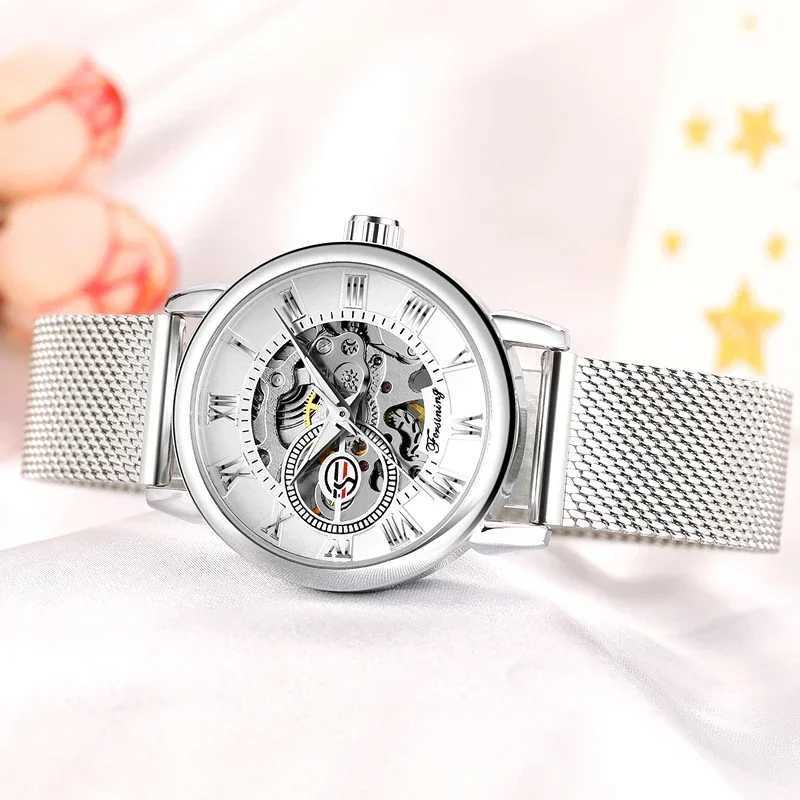 Reloj Mujer Forsining Womens Luxury Female Skeleton Silver Bracelet Waterproof Female Mechanical Gift W250104
