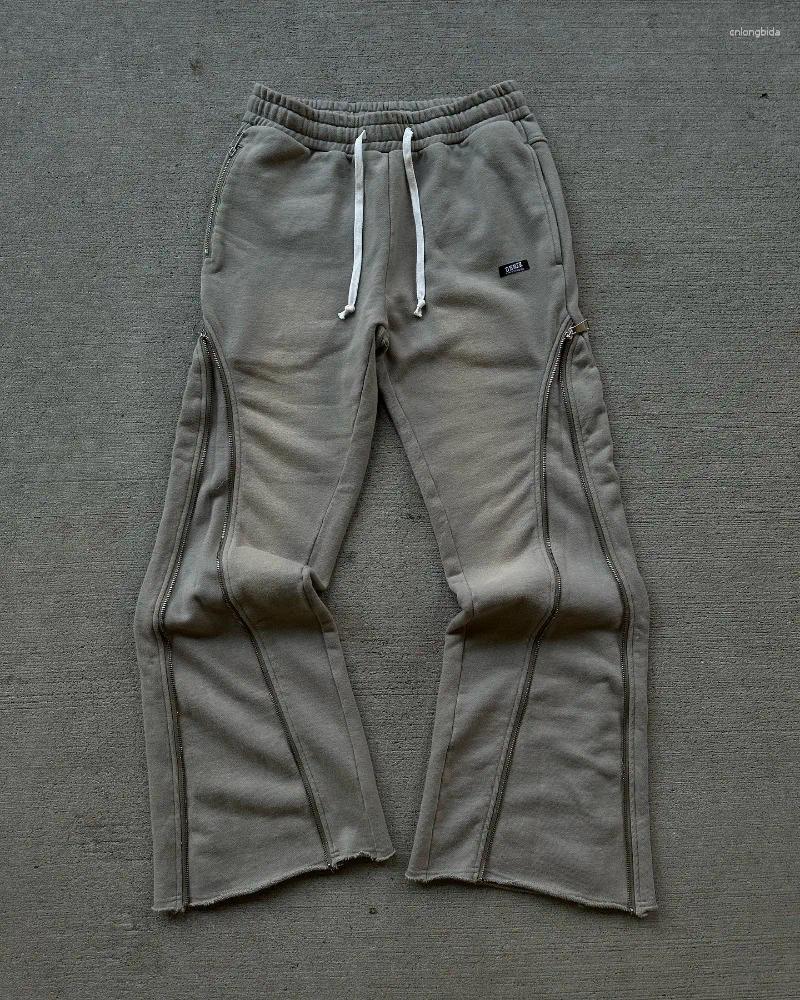 Mens Pants 2025 Personality Design Double Zipper Micro Flare Men Y2k Retro Trend Fashion Brand Streetwear Couple Casual