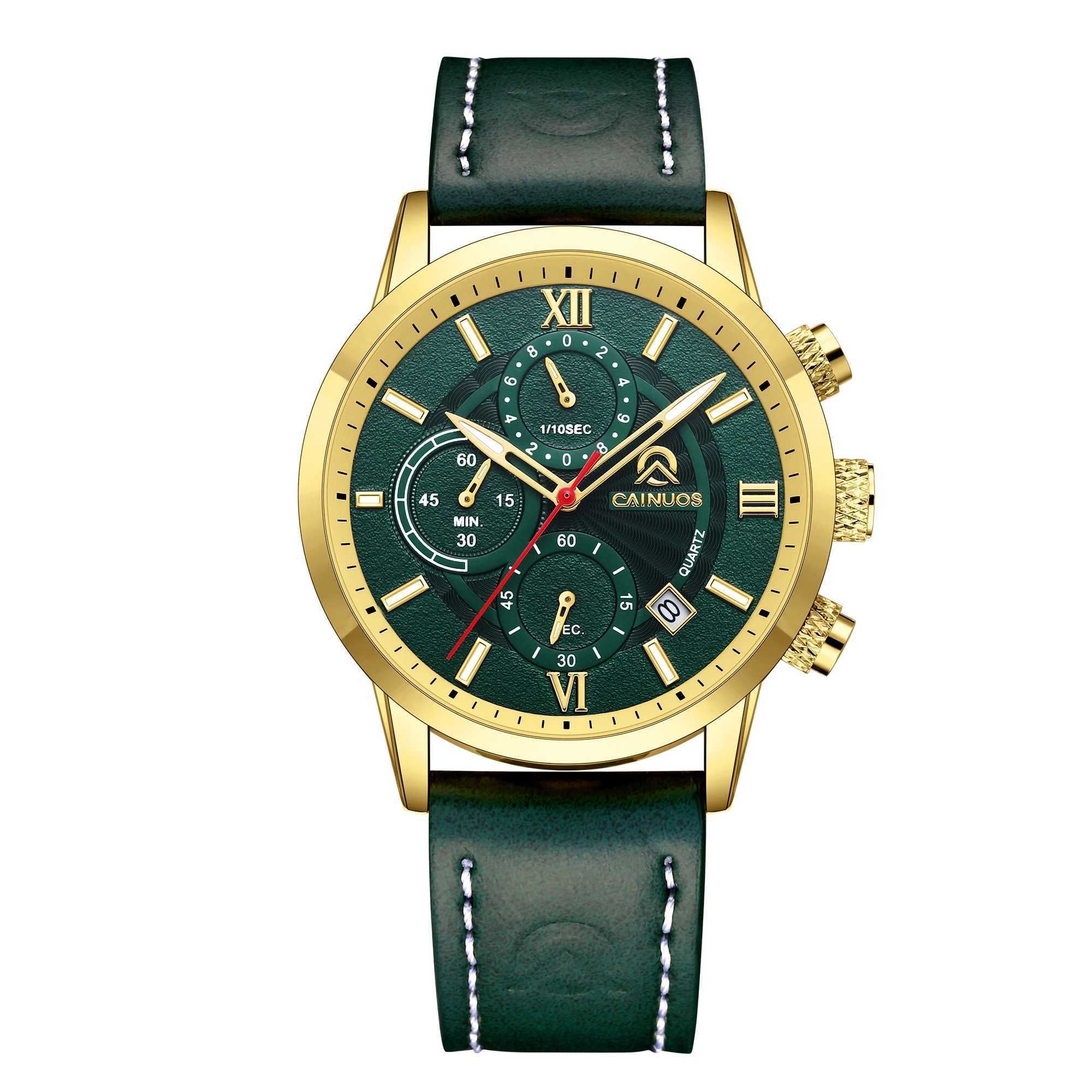 CAINUOS Quartz 30M Waterproof Automatic Date Mens Stainless Steel Sports Chronograph W250104
