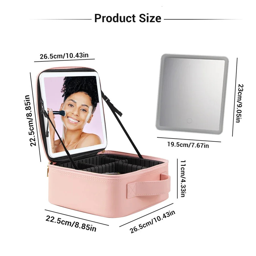 LED Lighted Travel Makeup Bag with Mirror Portable Waterproof Makeup Organizer Cosmetic Case Birthday Gift for Girls Women 250103