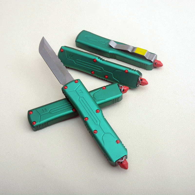 High End 7301 Tactical Knife D2 Stone Wash Blade Green Aviation Aluminum Handle Outdoor EDC Pocket Knives with Nylon Bag and Repair Tool