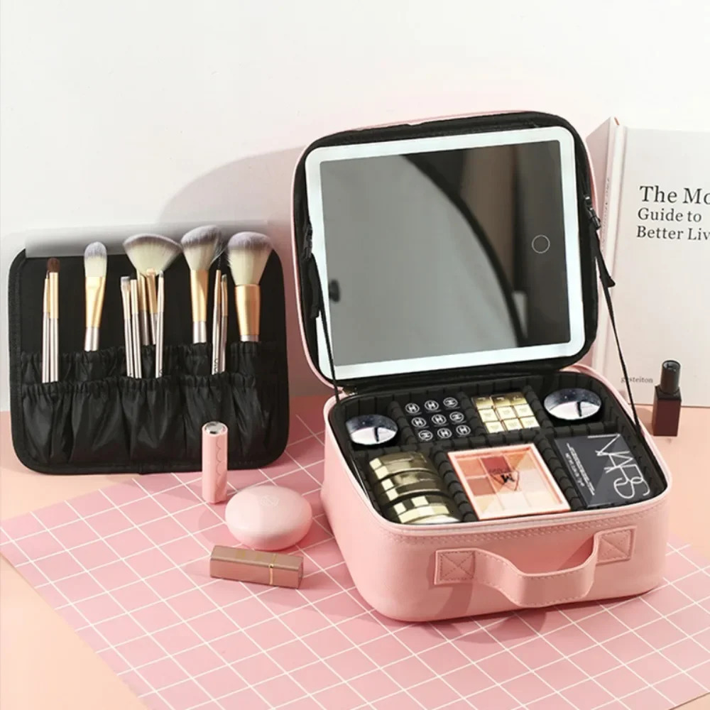 LED Lighted Travel Makeup Bag with Mirror Portable Waterproof Makeup Organizer Cosmetic Case Birthday Gift for Girls Women 250103