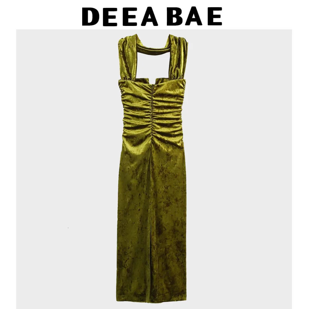 DEEABAE Elegant Womens Party Dress 2025 Fold Ultra Thin Fit Temperature Tube Top Velvet Strap Collar Long Dress 250103